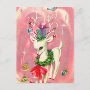 Cartão Postal De Festividades Rebelde Branca De Natal E Decorações Rosa