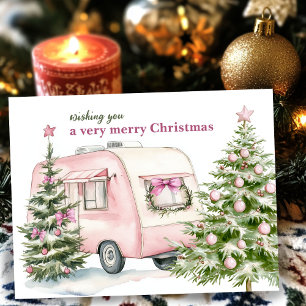 Cartão Postal De Festividades Reboque de Campa de Aquarela RV Árvores de Natal R