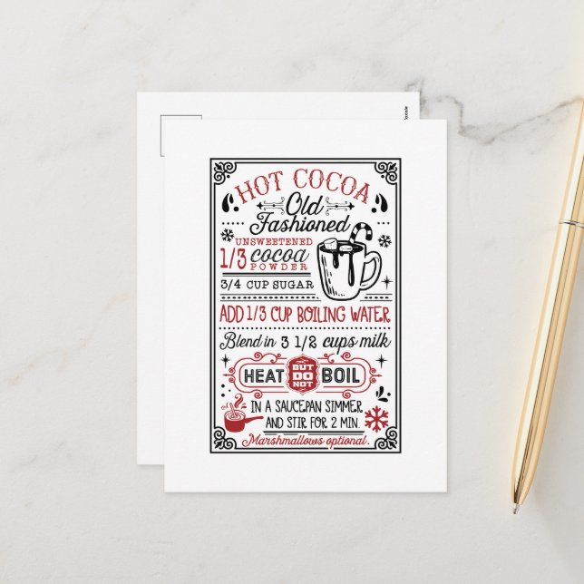 Cartão Postal De Festividades Receita de cacau quente antiga (Frente/Verso In Situ)