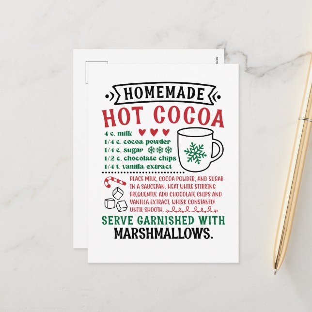 Cartão Postal De Festividades Receita de Chocolate Quente do Polo Norte (Frente/Verso In Situ)