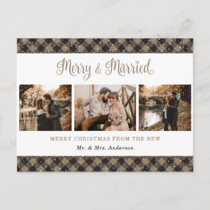 Cartão Postal De Festividades Recém-casados Rustic Buffalo Xadrez e Feliz