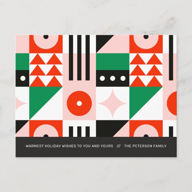 Cartão Postal De Festividades Red and Green Bauhaus Pattern Modern (Frente)