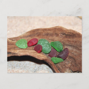 Cartão Postal De Festividades Red And Green Seaglass Christmas