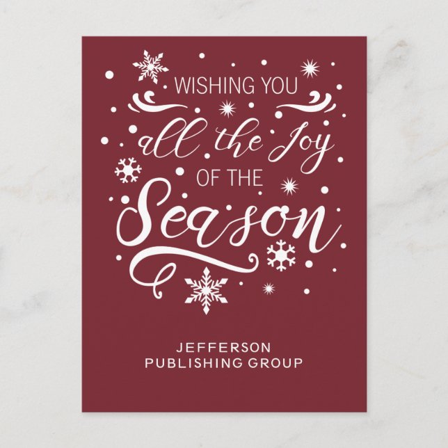 Cartão Postal De Festividades Red and White Elegant Moderno Business feriado (Frente)