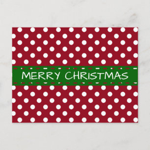 Cartão Postal De Festividades Red and White Polka Dot With Green Ribbon