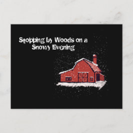 Cartão Postal De Festividades Red Barn em uma Noite de Neve