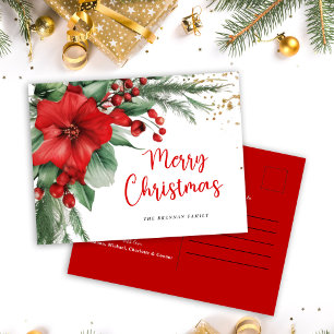 Cartão Postal De Festividades Red Botanic Felry Christmas