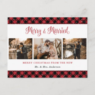 Cartão Postal De Festividades Red Buffalo Xadrez Casada e Feliz Recém-casados