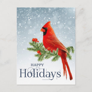 Cartão Postal De Festividades Red cardinal happy holidays postcard
