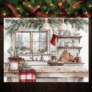 Cartão Postal De Festividades Red Country Christmas Farmhouse Kitchen