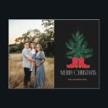 Cartão Postal De Festividades Red Cowboy Boots and Spruce Feliz Natal<br><div class="desc">Red Cowboy Boots and Spruce Feliz Natal</div>