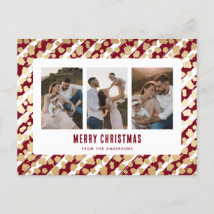 Cartão Postal De Festividades Red Dourado Stars 3 Foto Feliz Natal