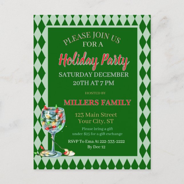 Cartão Postal De Festividades Red & Green Christmas Holiday Party  (Frente)
