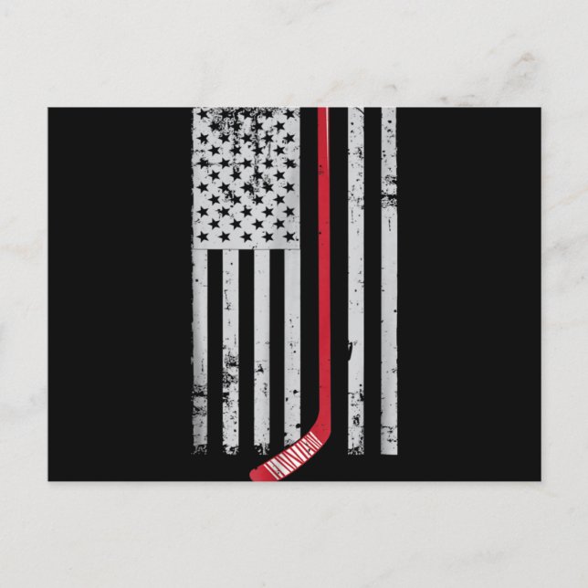 Cartão Postal De Festividades Red Hockey Stick American Flag USA Hockey (Frente)