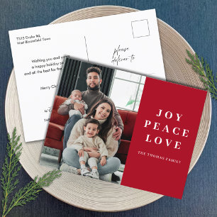 Cartão Postal De Festividades Red Joy Peace Love Nome Mínimo da Família de Natal