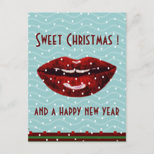 Cartão Postal De Festividades red lips green xmas greetings