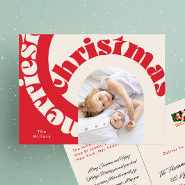 Cartão Postal De Festividades Red Modern Bold Typografia Natal Uma Foto