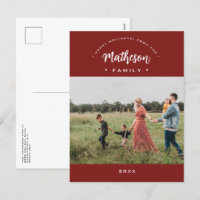 Red Modern Happy Holidays Custom Family Ano de Fot