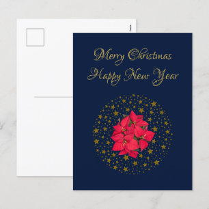 Cartão Postal De Festividades Red Poinsettia Plant sobre o brilho do céu azul es