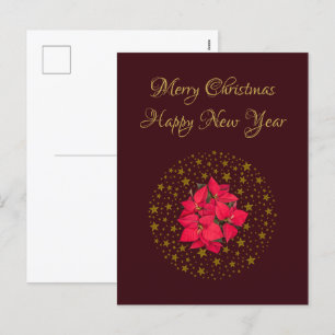 Cartão Postal De Festividades Red Poinsettia Plant sobre o brilho do céu vermelh