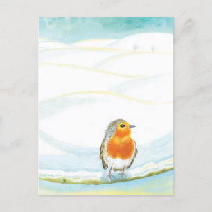 Cartão Postal De Festividades Red Robin Bird e Winter Illustration