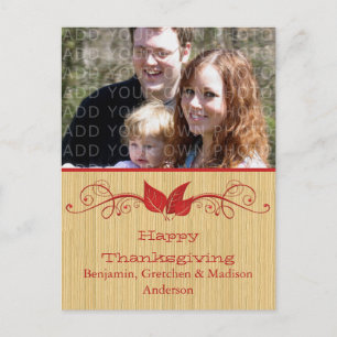 Cartão Postal De Festividades Red Rustic Leaves Thanksgiving Photo Postcard