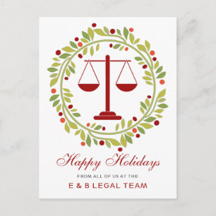 Cartão Postal De Festividades Red Scale Holly Wreath Simple Attorney Natal