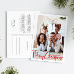 Cartão Postal De Festividades Red Script Felry Christmas Vertical cheio Photo<br><div class="desc">Celebre a temporada com este festivo roteiro vermelho Merry Christmas vertical cheio foto-cartão de feriado com um toque de charme elegante. A design chic apresenta uma simples paleta de cor vermelha e branca, evocando o espírito aconchegante do inverno. O seu apelo moderno e único e a sua formulação rústica criam...</div>