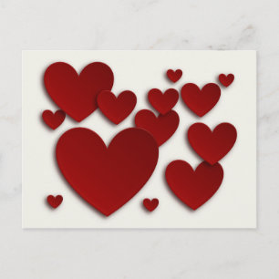 Cartão Postal De Festividades Red Three Dimensional Hearts -Valentine's Day Card
