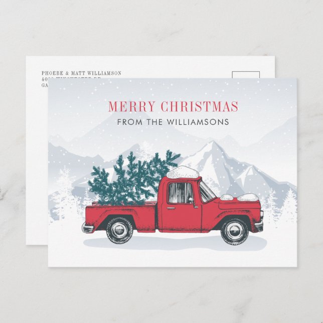 Cartão Postal De Festividades Red Truck Moderno Elegante Natal (Frente/Verso)