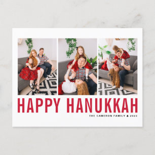 Cartão Postal De Festividades Red Typografia Photo Collage Happy Hanukkah