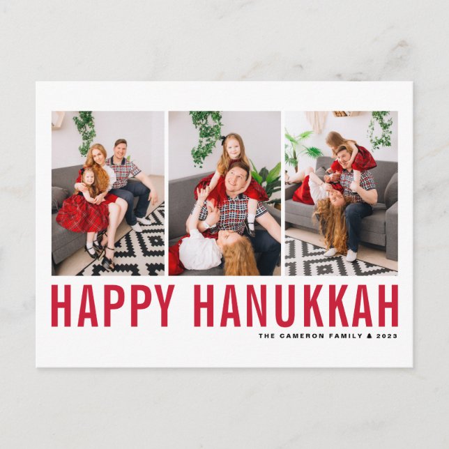 Cartão Postal De Festividades Red Typografia Photo Collage Happy Hanukkah (Frente)