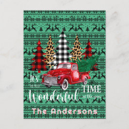 Cartão Postal De Festividades Red Vintage Truck, Suéter Verde