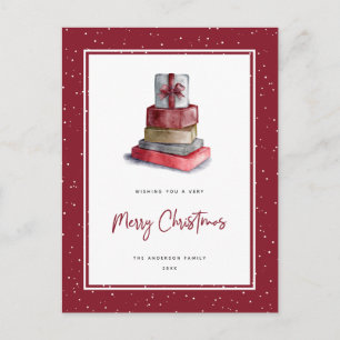 Cartão Postal De Festividades Red Watercolor Natal Gifts Snow