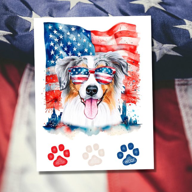Cartão Postal De Festividades Red White Blue Australiano Shepherd Dog 4 de julho (Criador carregado)
