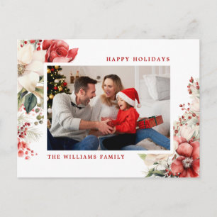 Cartão Postal De Festividades Red & White Rose Feliz Foto de Natal