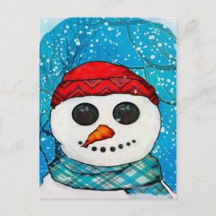 Cartão Postal De Festividades Reflexões do Natal Snowman Folk Art COLLECT