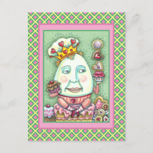 CARTÃO POSTAL DE FESTIVIDADES REI HUMPTY DE CORAÇÕES E CONFECÇÕES, NAMORADOS