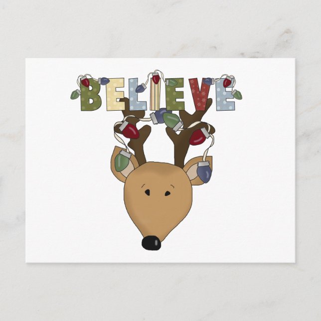 Cartão Postal De Festividades Reindeer acredita em Camisetas e presentes de féri (Frente)