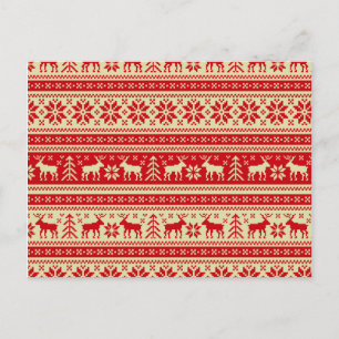 Cartão Postal De Festividades Reindeer Christmas Knmit Pattern