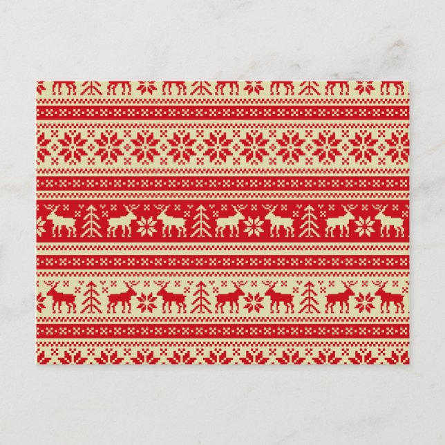 Cartão Postal De Festividades Reindeer Christmas Knmit Pattern (Frente)