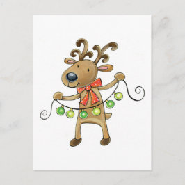Cartão Postal De Festividades Reindeer com Luzes de Natal