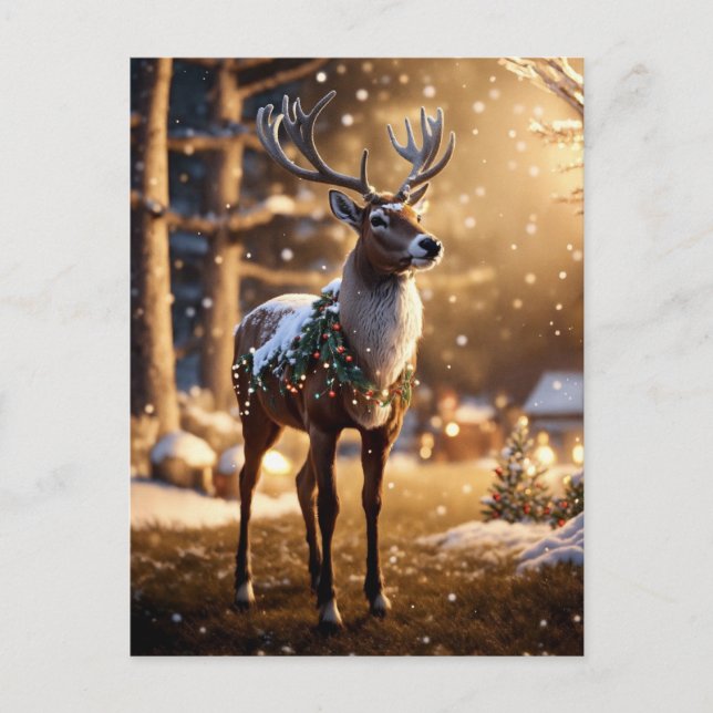 Cartão Postal De Festividades Reindeer de Natal (Frente)