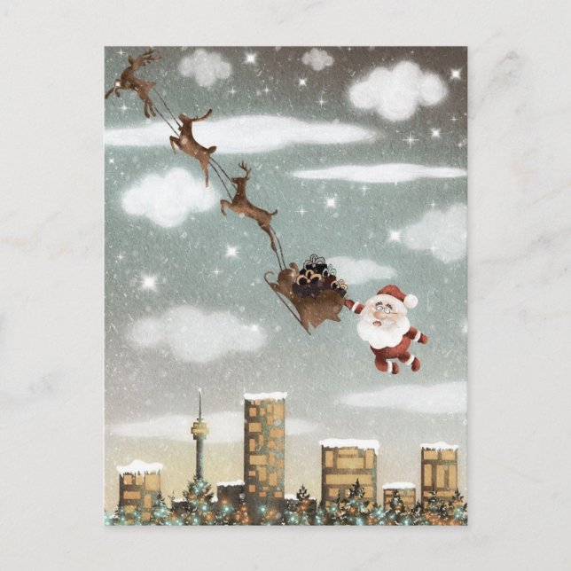 Cartão Postal De Festividades Reindeer de Natal (Frente)