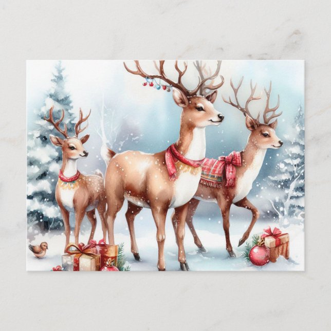 Cartão Postal De Festividades Reindeer de Natal (Frente)