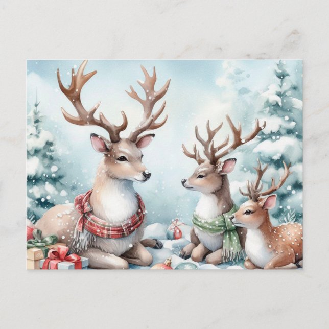 Cartão Postal De Festividades Reindeer de Natal (Frente)