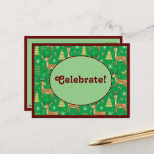 Cartão Postal De Festividades Reindeer De Natal Jogando Sob O Verde Da Árvore De