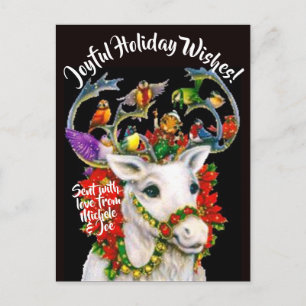 Cartão Postal De Festividades Reindeer de Natal, Pássaros - Cartão-postal de Ima