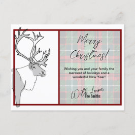 Cartão Postal De Festividades Reindeer Felry Xadrez de Natal Personalizável