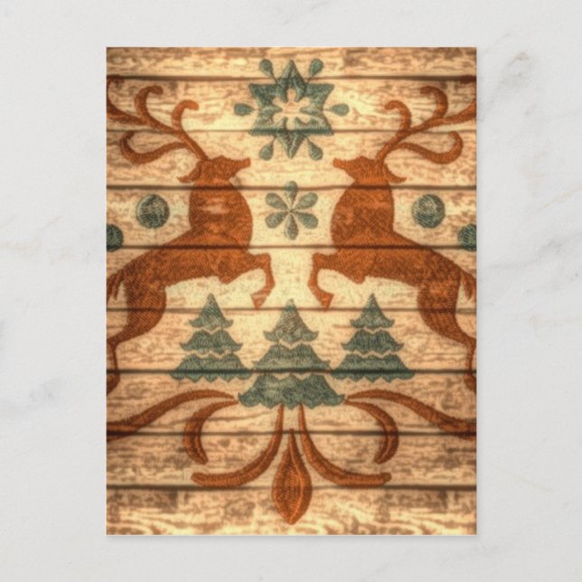 Cartão Postal De Festividades Reindeer Primitivo Snowflakes Natal Nórdico natal (Frente)